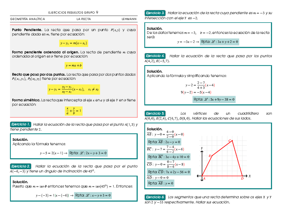 Ejercicios Resueltos de Geometría Analítica: Grupo 9 Lehmann - Document Preview
