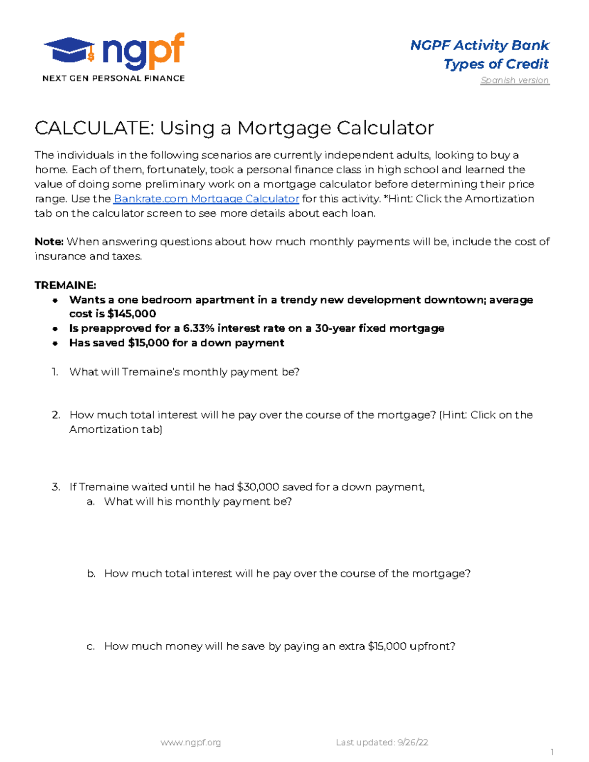 Using a Mortgage Calculator: Independent Assignment 1 for Personal ...