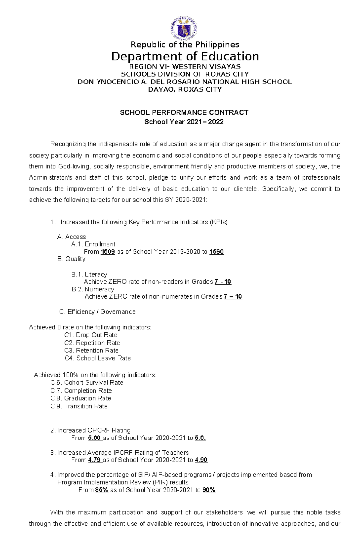 Performance-Pledge 2021-2022 - Republic of the Philippines Department ...