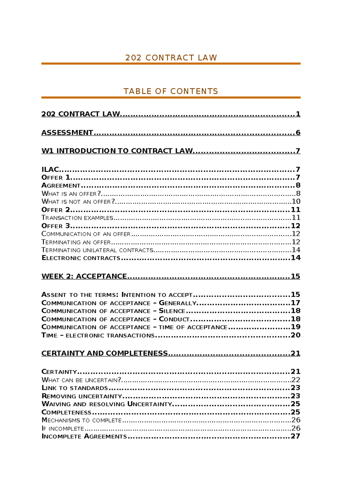 202 Contract Law - Comprehensive Study Notes and Key Concepts - Studocu