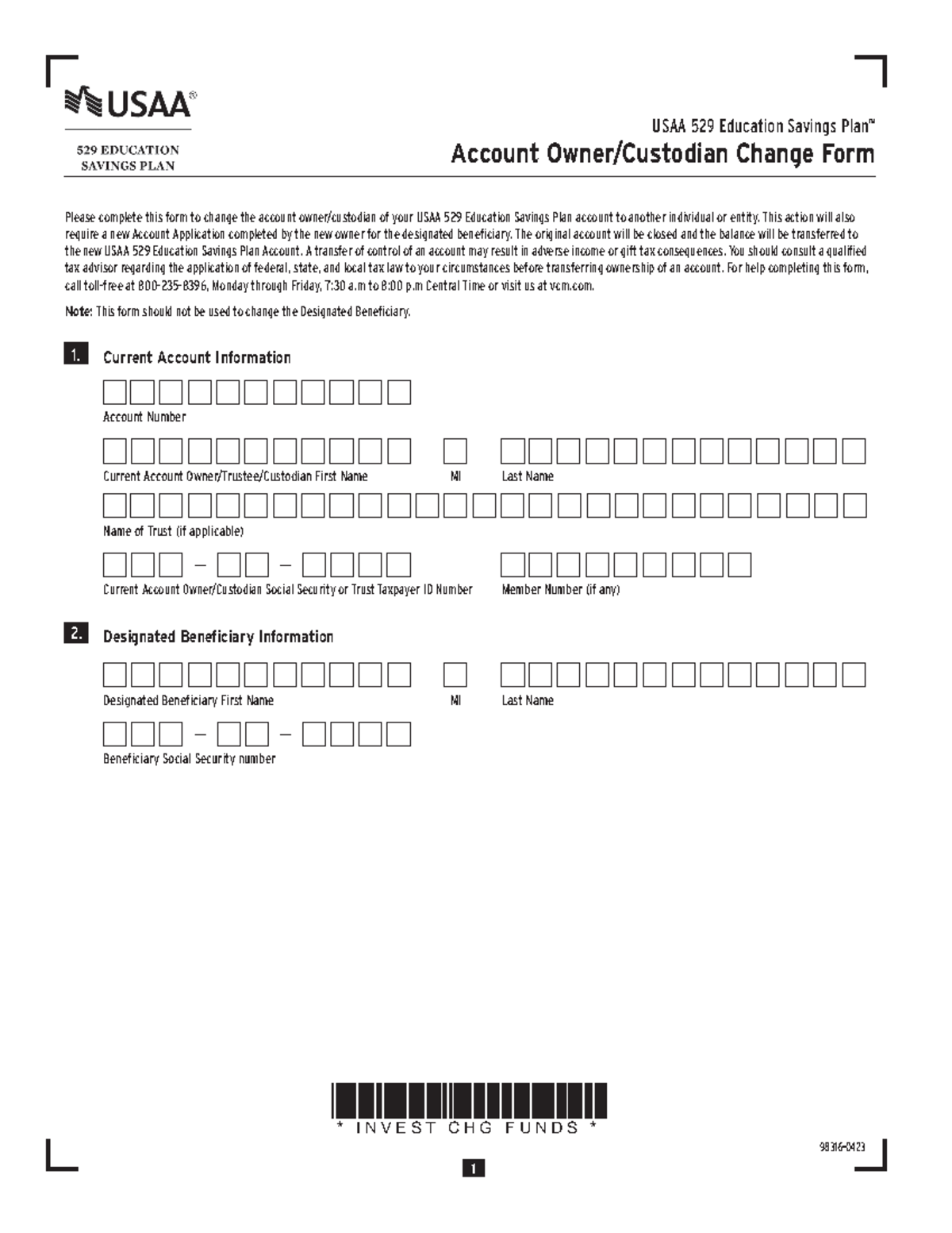 USAA 529 Custodian Change Form (98316) for Account Ownership Update ...