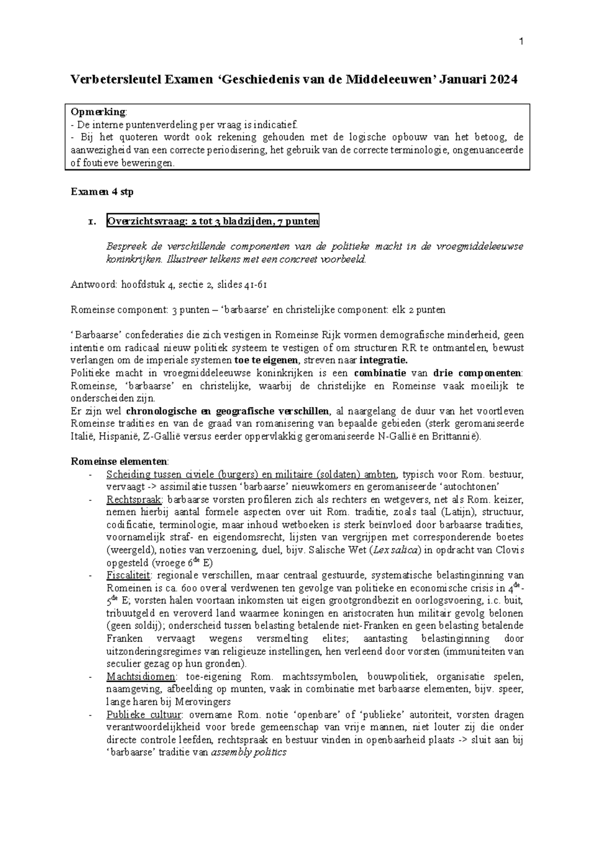 Verbetersleutel Examen Geschiedenis ME 4 stp januari 2024 ...