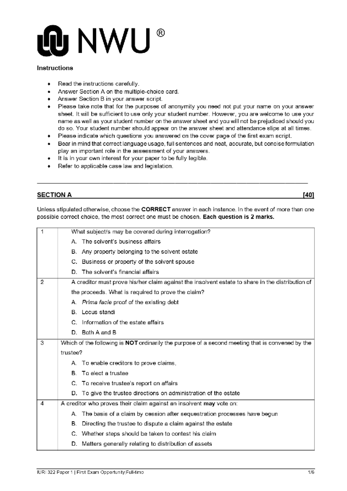 IURI 322 First Exam Instructions and Guidelines for Students - Studocu