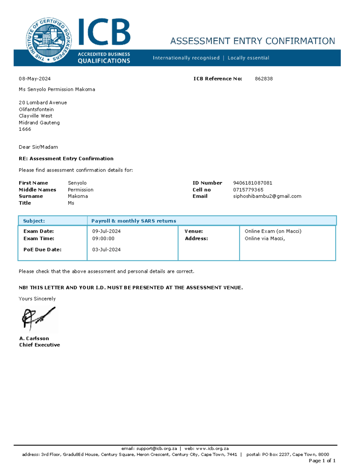 Payroll & Monthly SARS Assessment Confirmation - N/A - Studocu