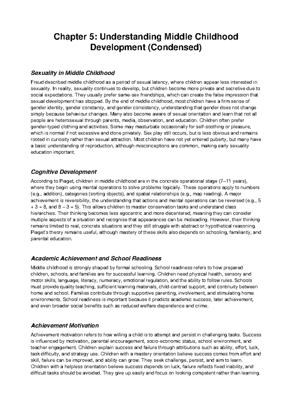 Chapter 5: Middle Childhood Development Overview (Condensed) - Studocu