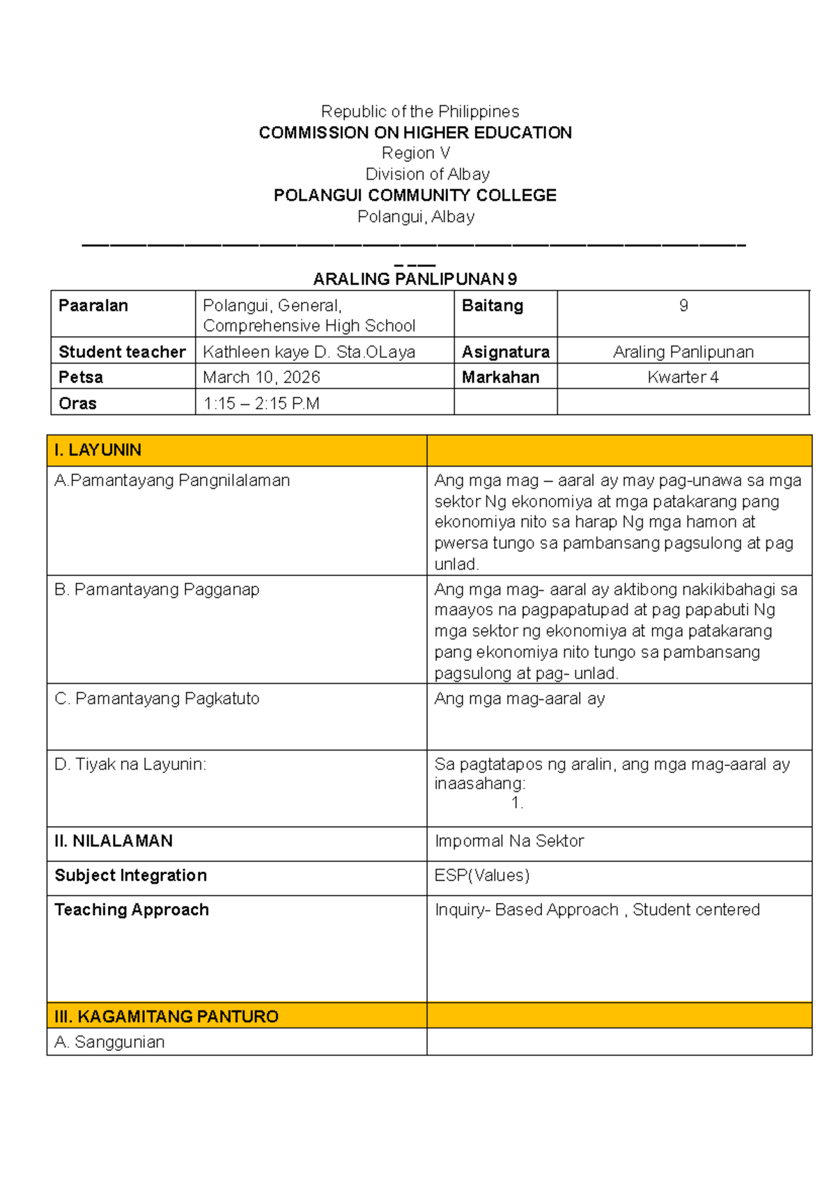 AP 9 - Lesson Plan on Economic Sectors and Policies - Studocu