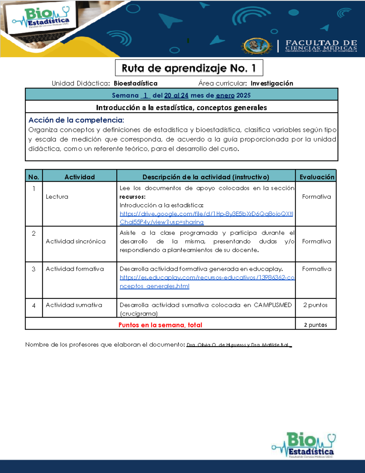 Ruta de Aprendizaje semana 1 - Unidad Didáctica: Bioestadística Área ...