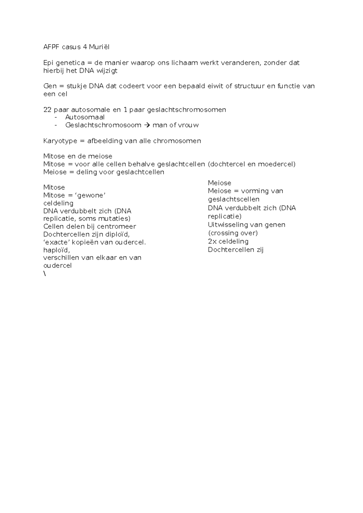 AFPF casus 4: Aantekeningen over Epi-genetica en Celdeling - Studeersnel