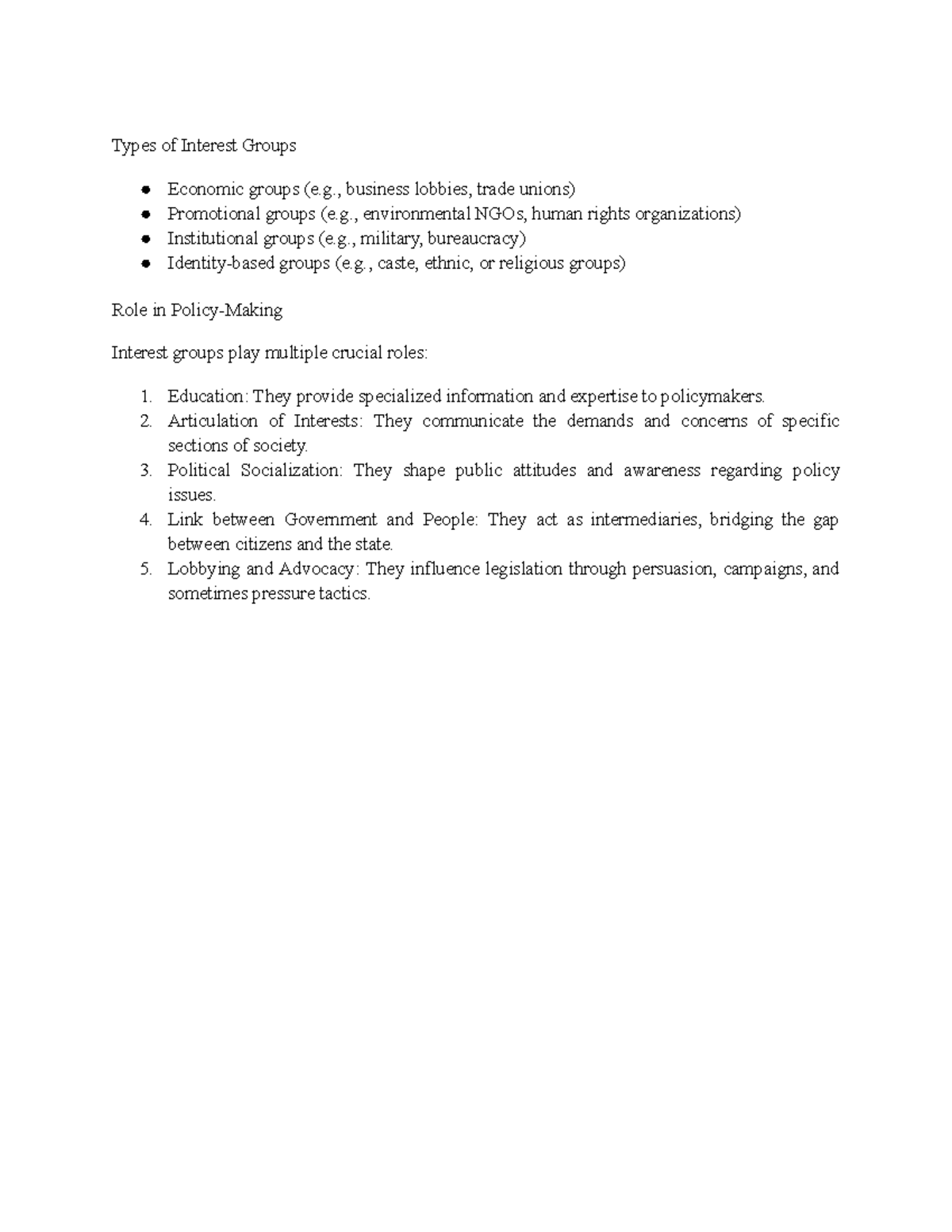 Interest Groups: Types, Roles, and Impact on Policy - Studocu