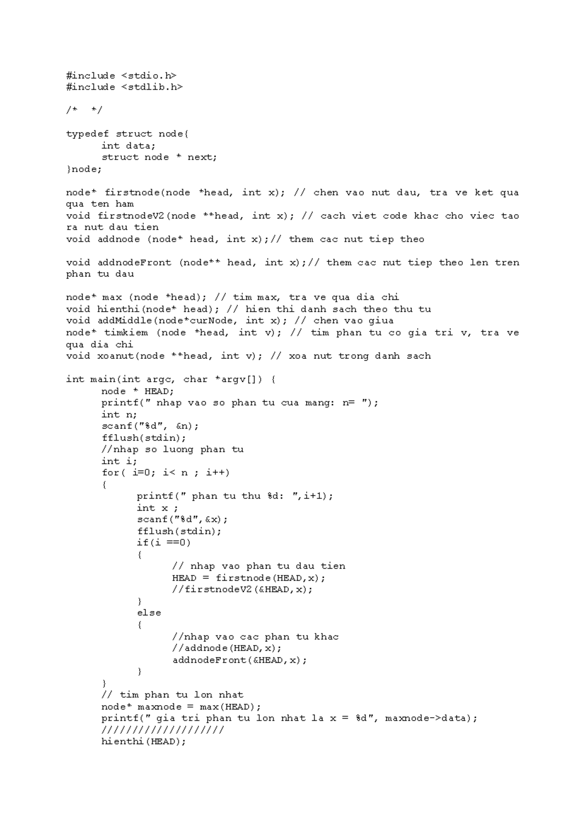 CSE101: Linked List Example in C Programming - Studocu