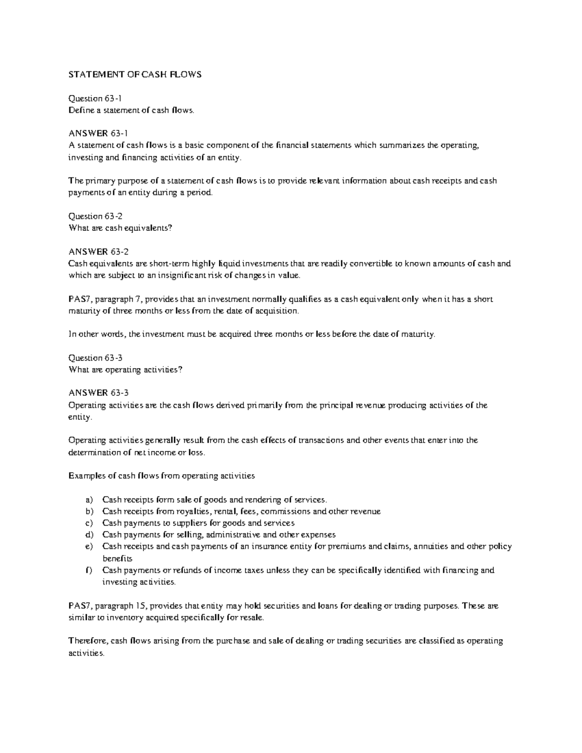 Cash Flow Statement Study Notes (FIN301) - Overview & Key Concepts ...