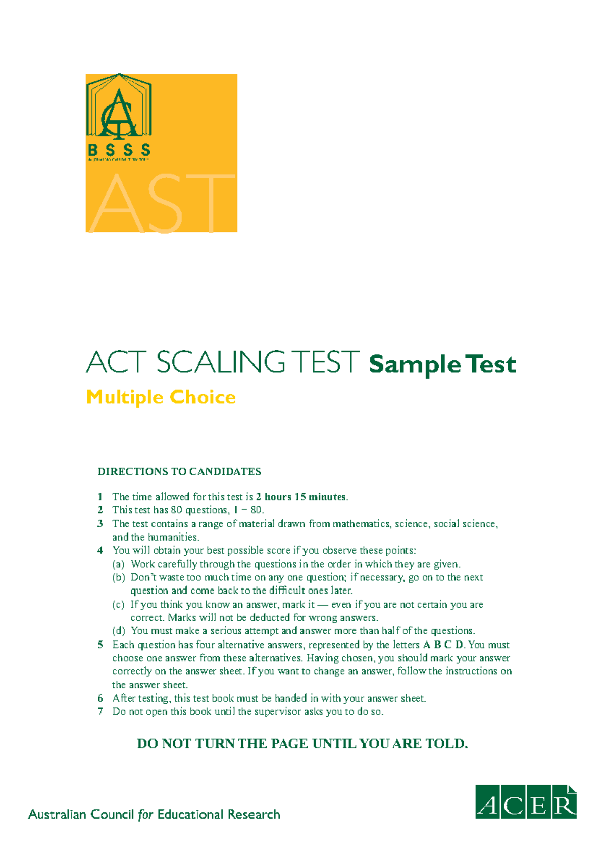 AST Sample Test - MCQ Review Guide for Candidates - Studocu