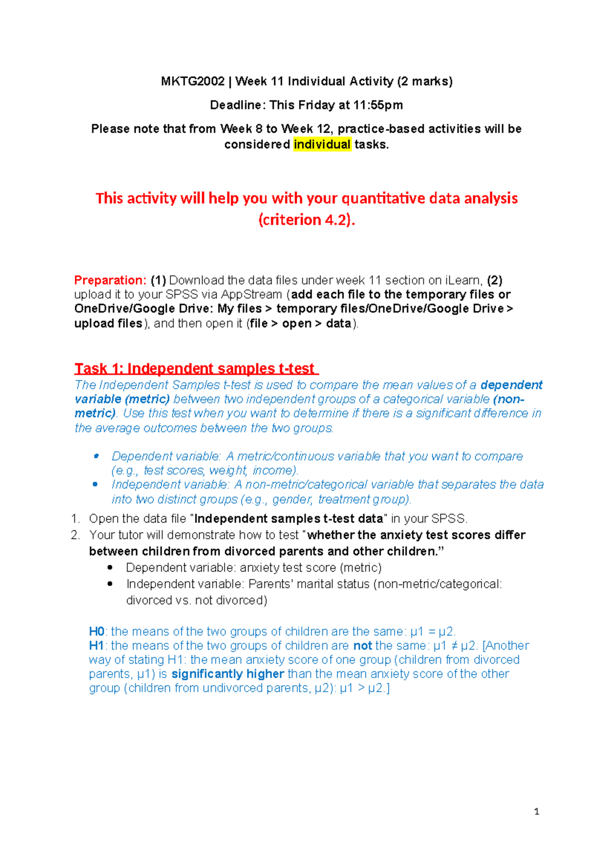 MKTG2002 - Week 11 Individual Activity: Data Analysis Tasks - Studocu