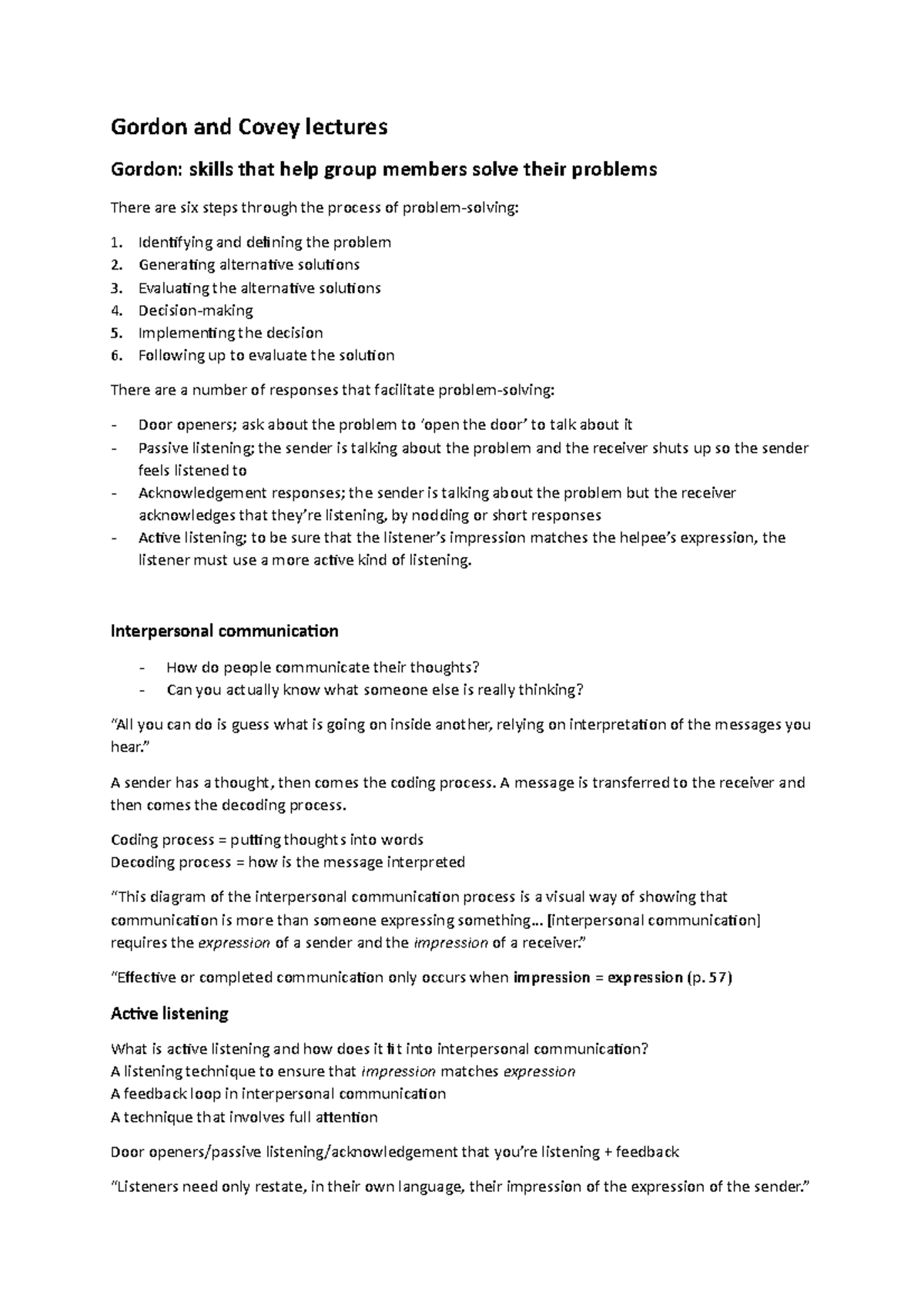 Gordon & Covey Lecture Notes: Problem Solving & Communication Skills ...