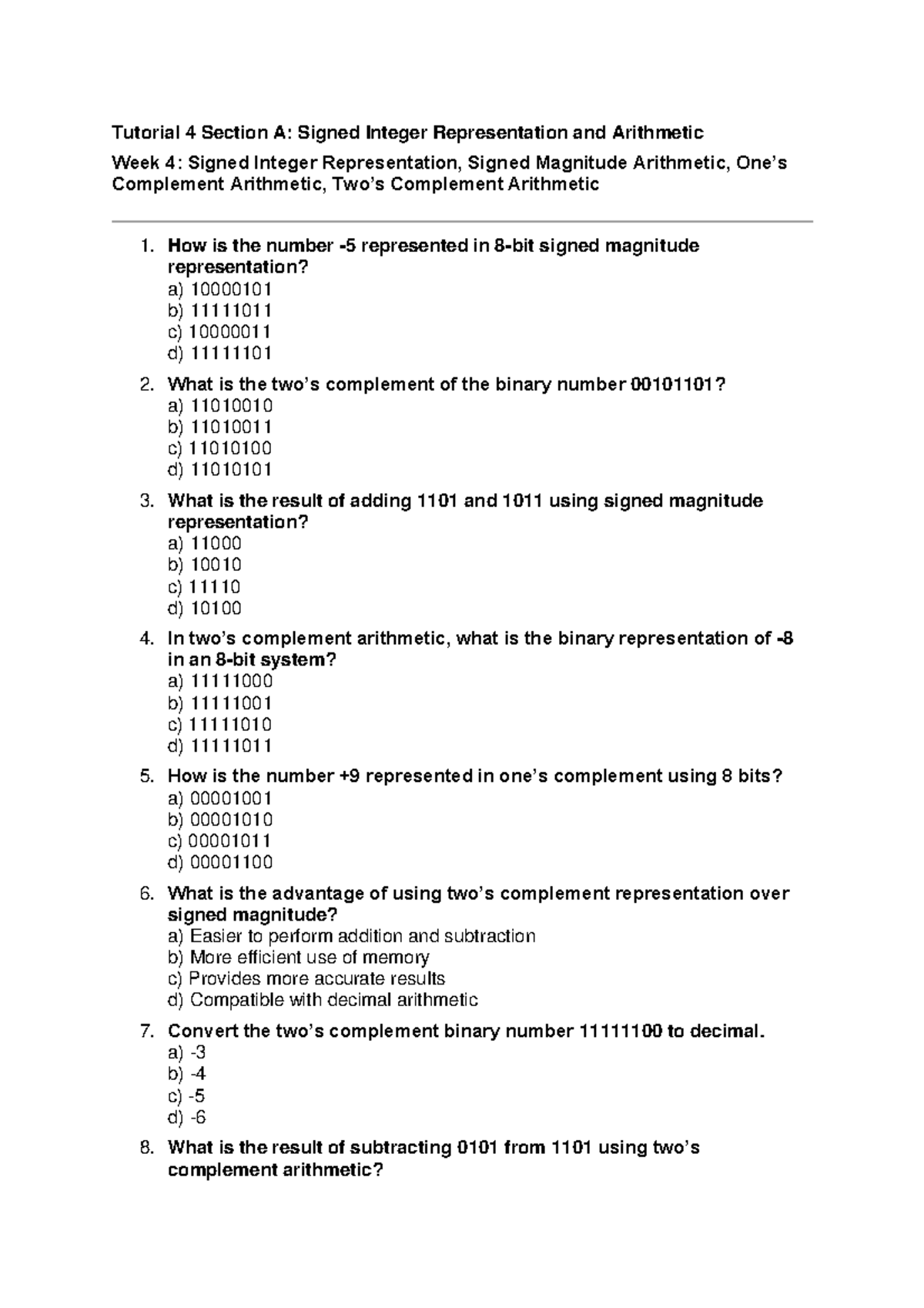 Tutorial 4 - Study Notes on Signed Integer Representation (CSI 161 ...