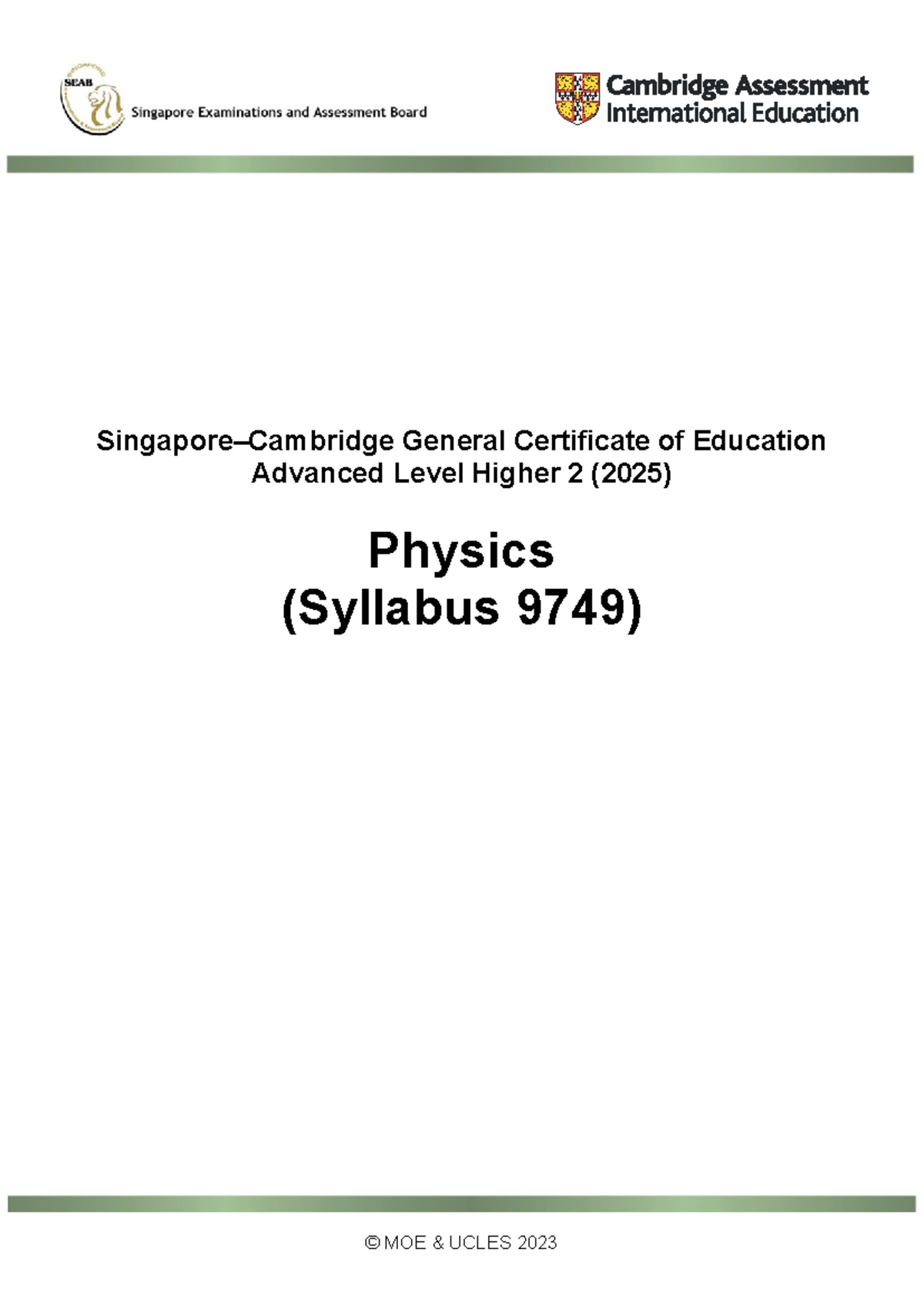 Physics GCE A Level 9749 H2 Syllabus Overview for Exam 2025 - Studocu