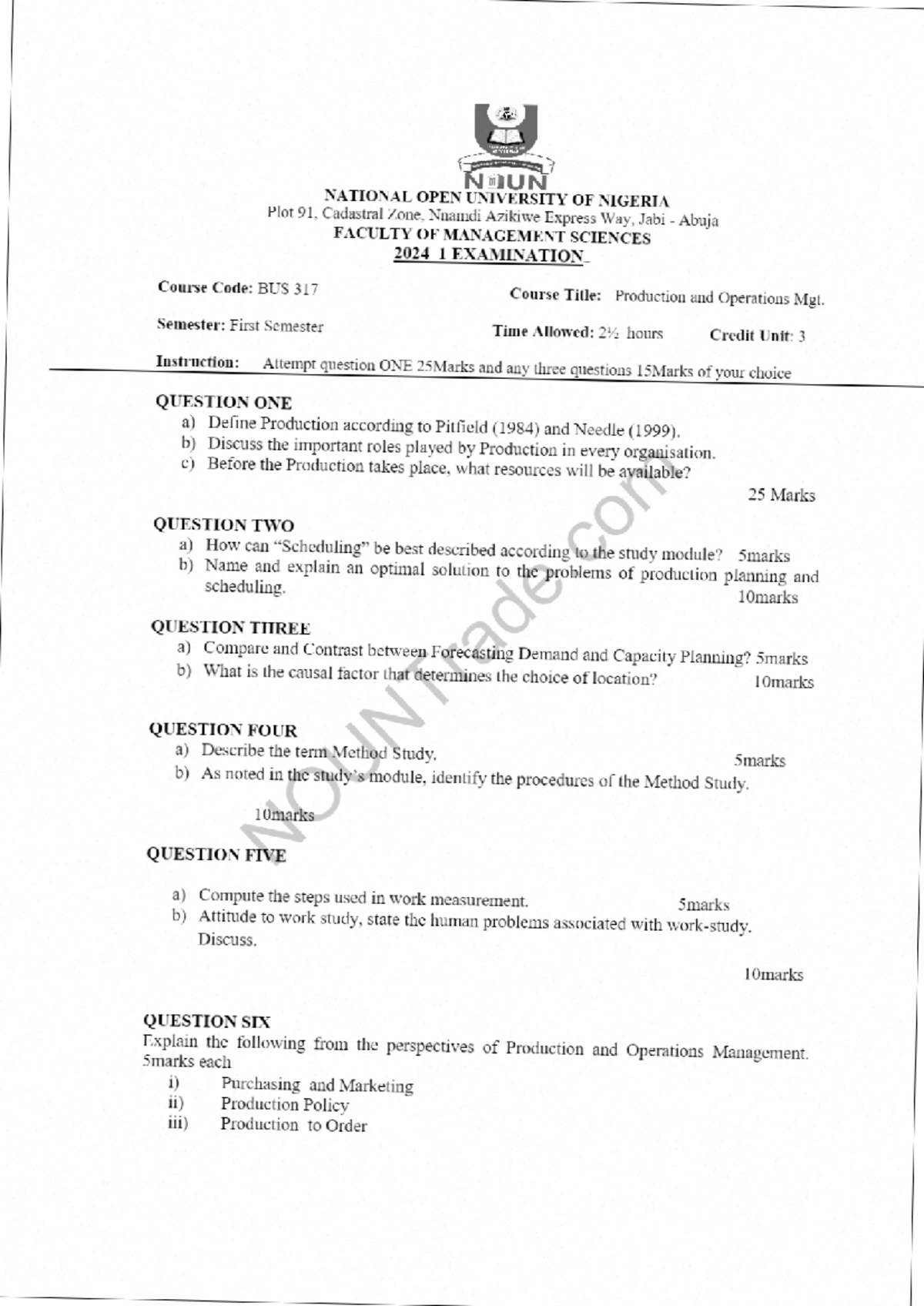 BUS 317 First Semester Exam: Production & Operations Management Summary ...
