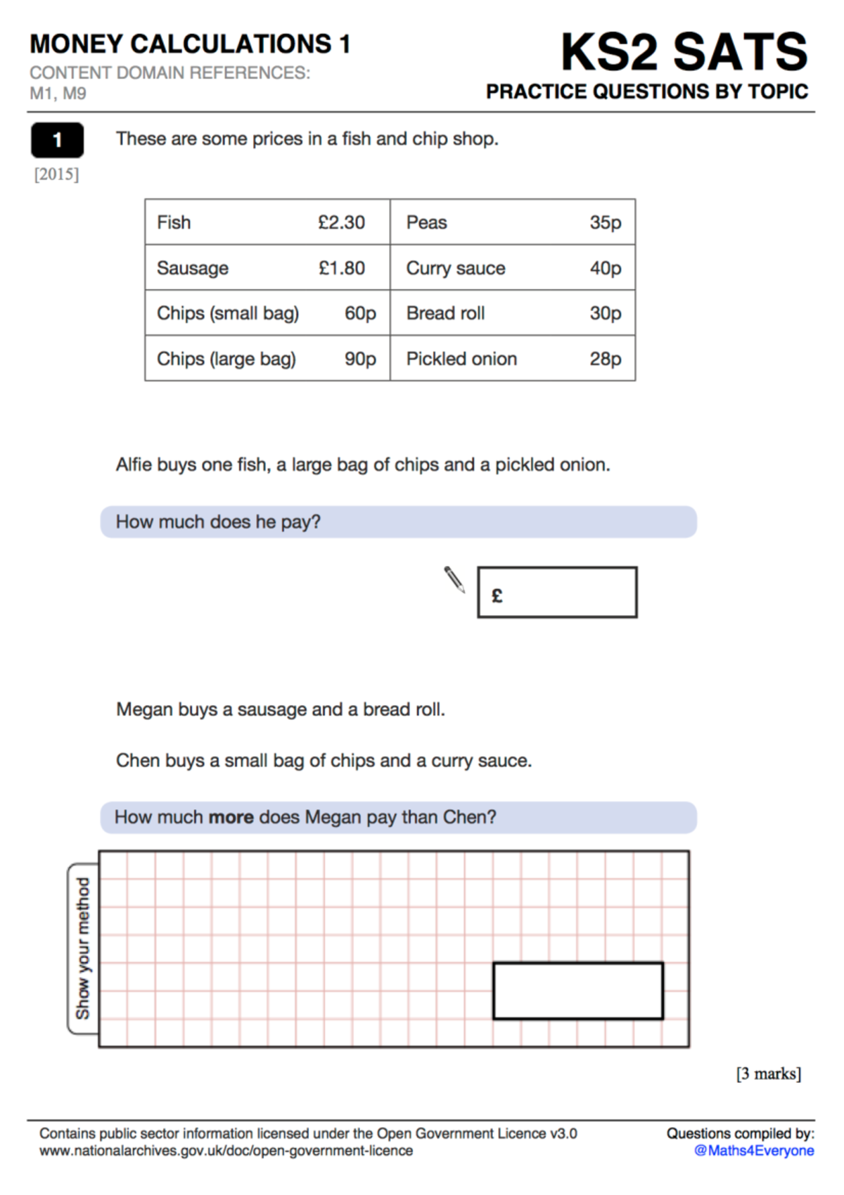 Money Calculations 1 KS2 SATS Practice Questions and Answers - Studocu
