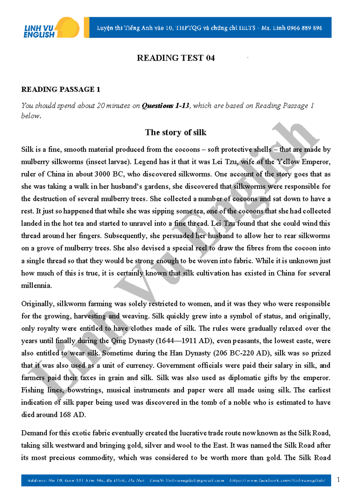 Reading Test 04: Passage Analysis and Questions - Studocu