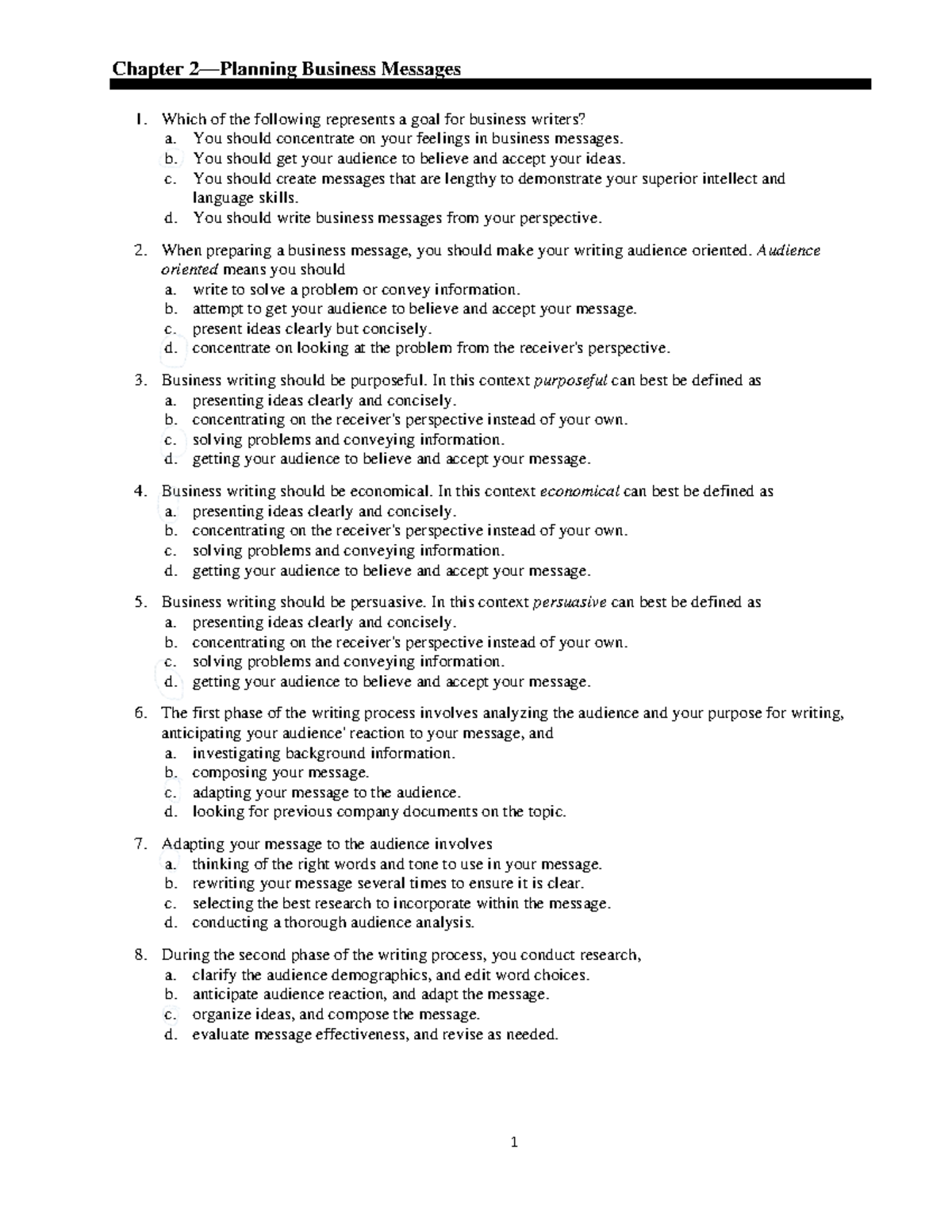 Chapter 2: Business Messages Practice Questions - Studocu