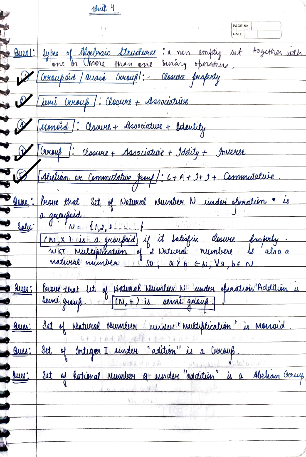 DSTL UNIT 4 copy - DSTL UNIT 4 NOTES - visit 4 PAGE No DATE Ques! types ...