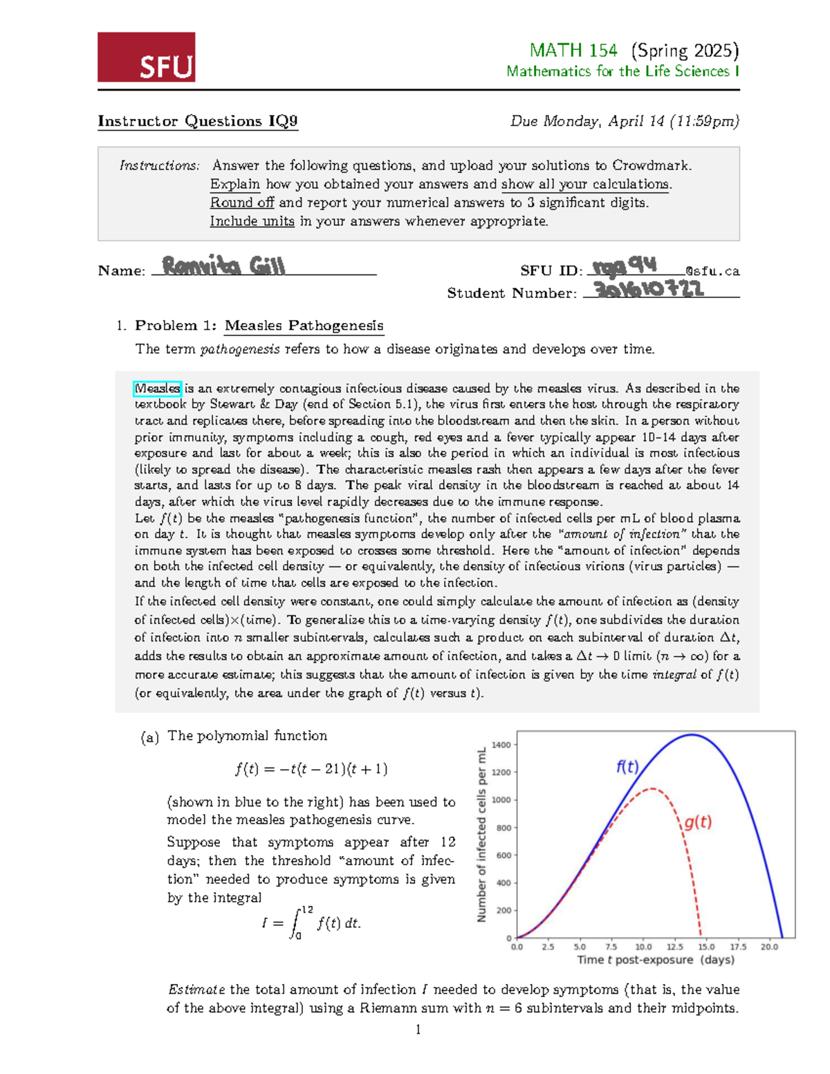 MATH 154 (Spring 2025) Final Exam: Measles Pathogenesis Analysis - Studocu