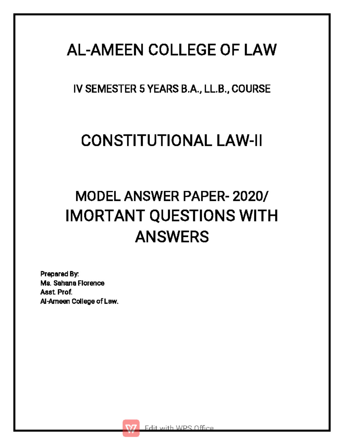 Constitutional Law II - Important Questions & Answers Bank 2020 - Studocu