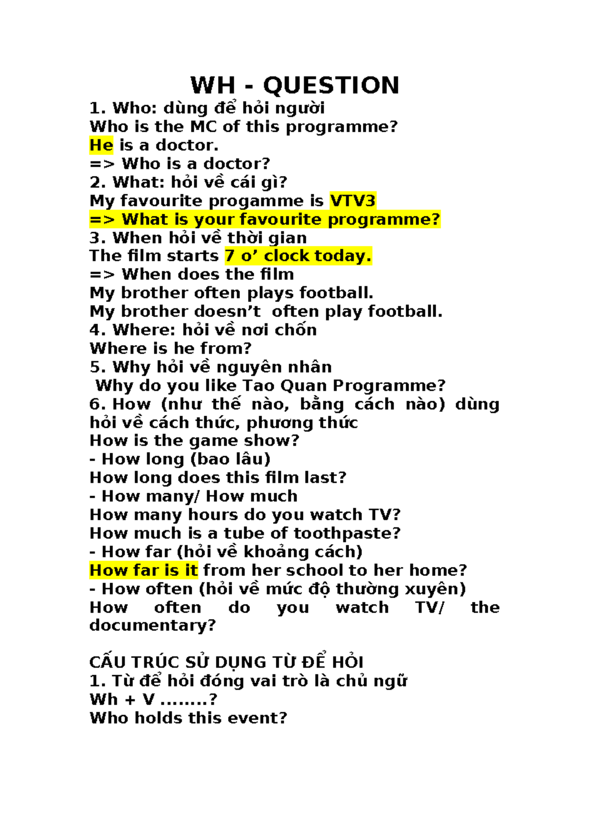 WH Questions: Structure and Usage - ENG 101 - Studocu