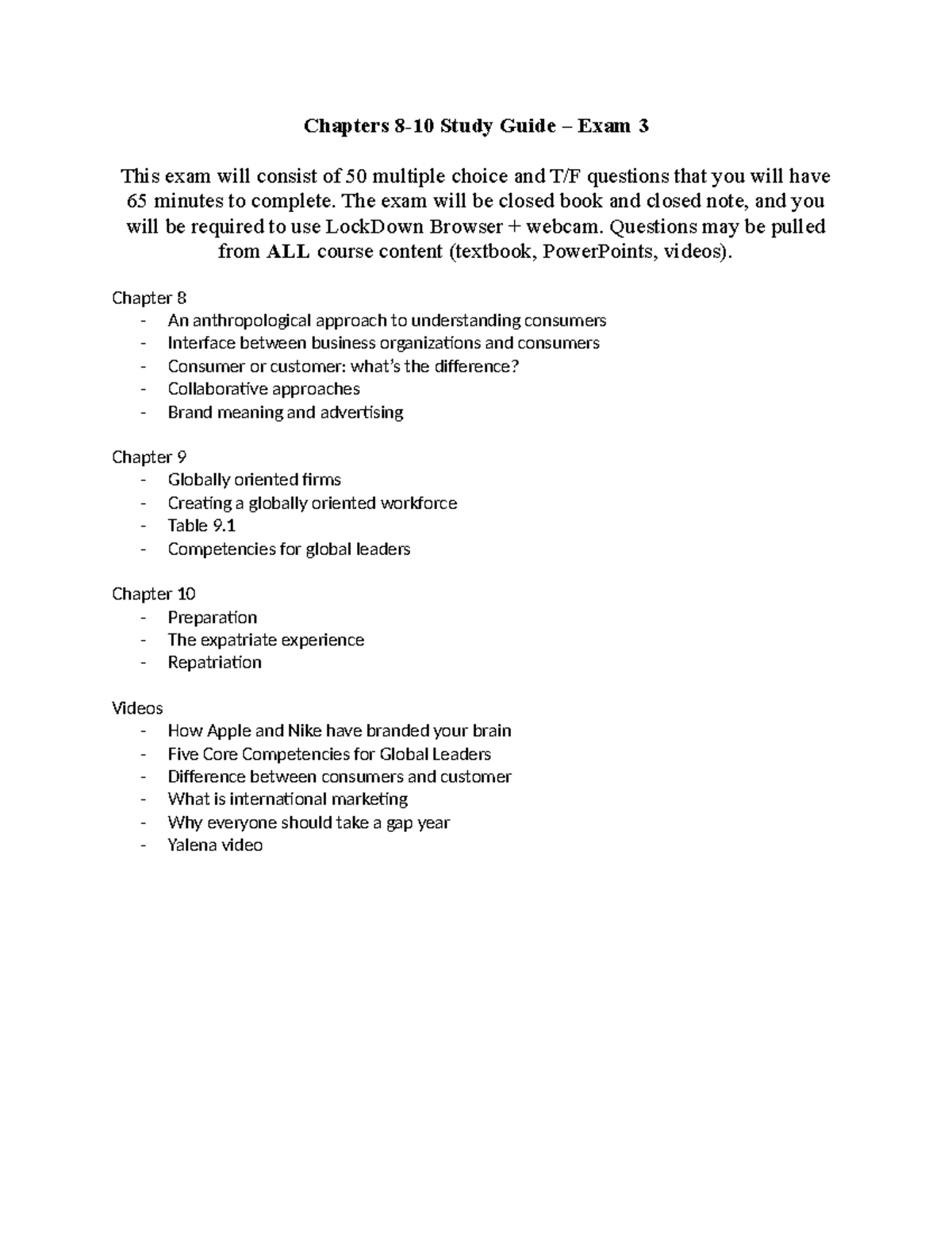 Chapters 8-10 Study Guide – Exam 3 (Course Code Included) - Chapters 8 ...