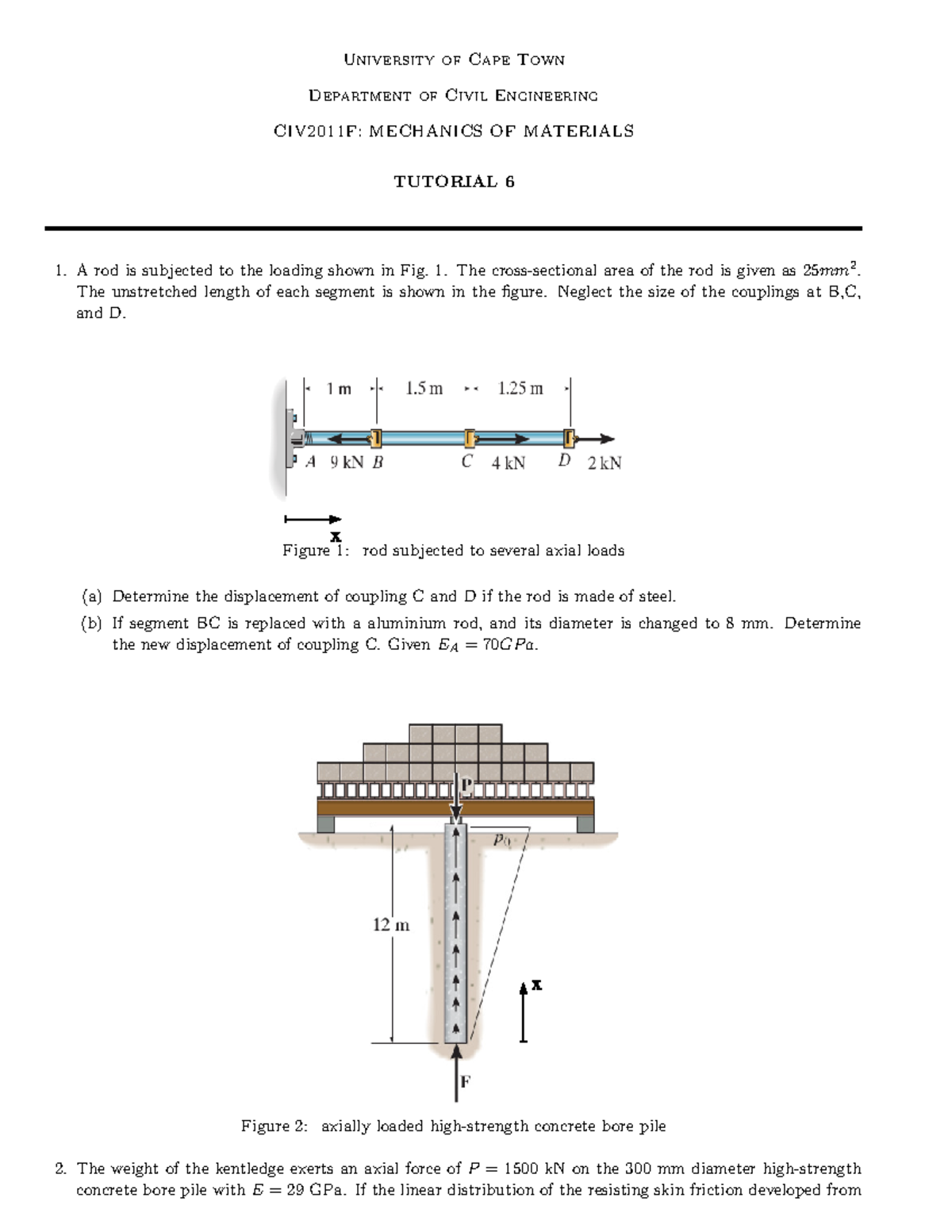 CIV2011F: Tutorial on Axial Loading in Mechanics of Materials - Studocu