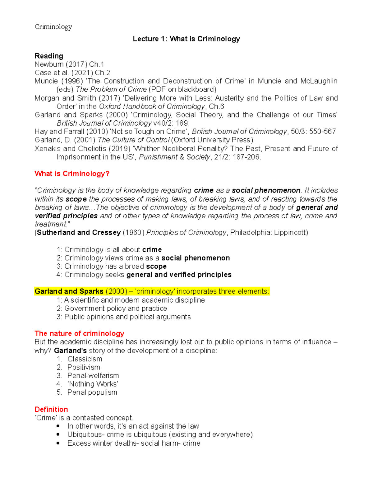 Lecture 1: Overview of Criminology and Its Key Concepts - Studocu