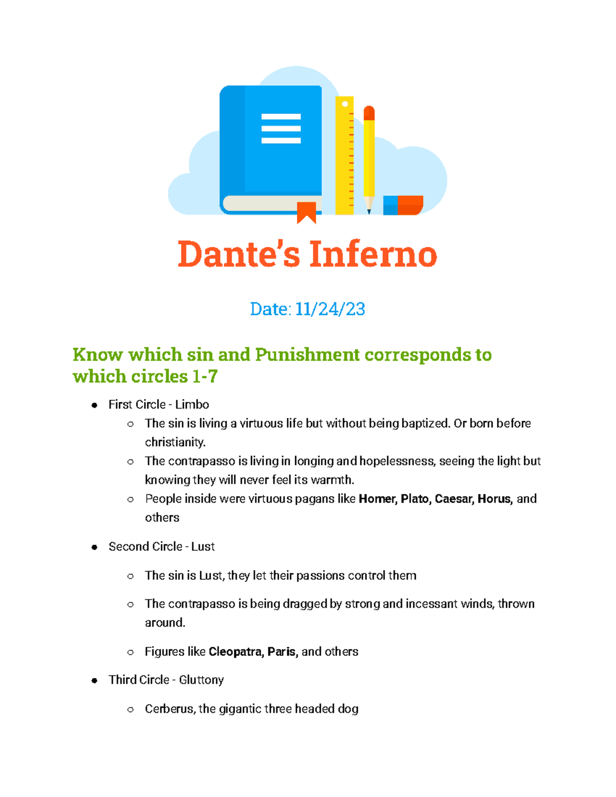 Class Notes: Dante’s Inferno - Sins & Punishments Overview - Studocu