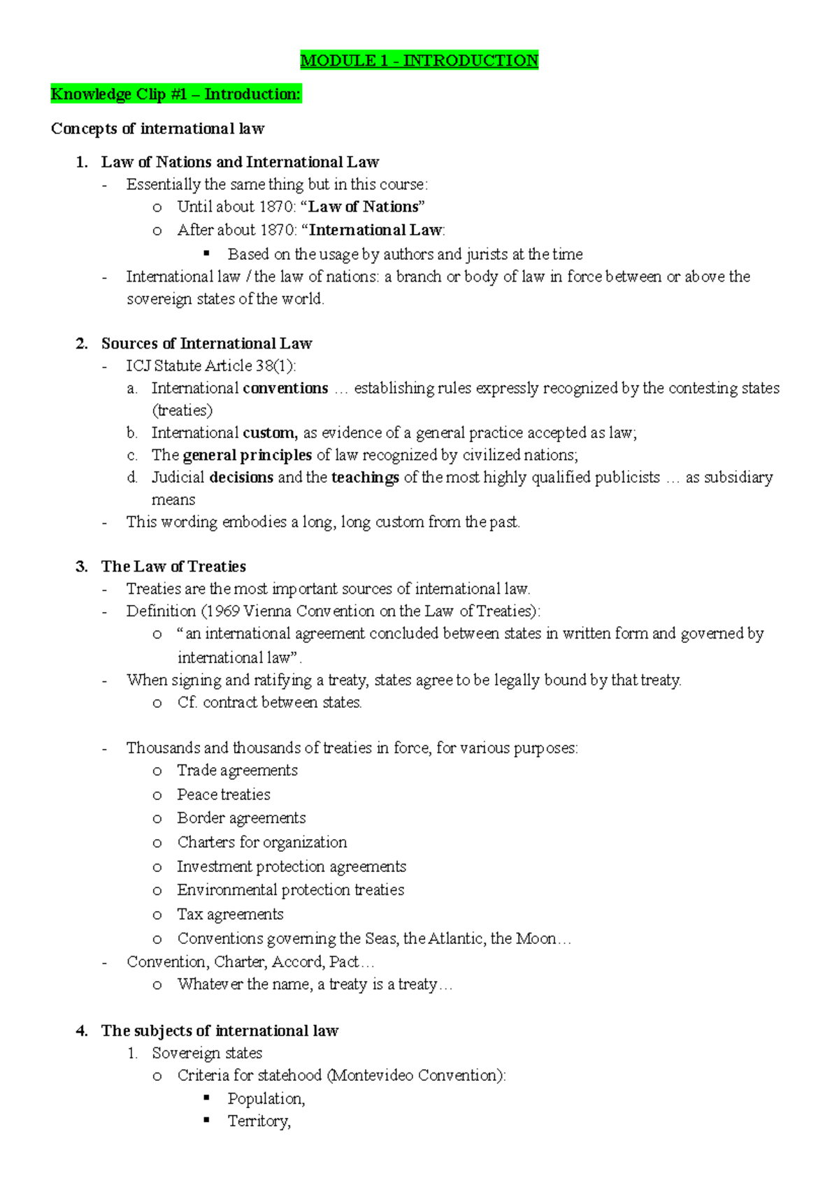 History II Final Exam Notes: International Law Concepts and Development ...