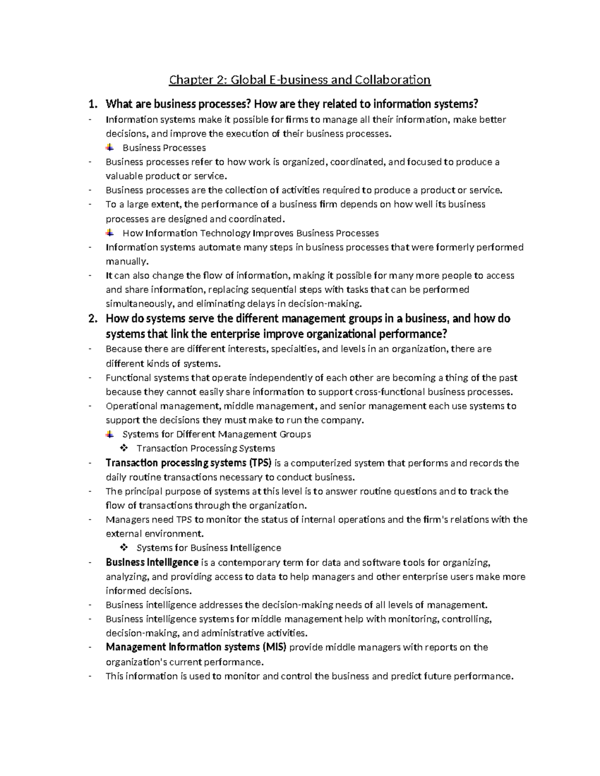 Chapter 2: Business Processes & Information Systems Overview - Studocu
