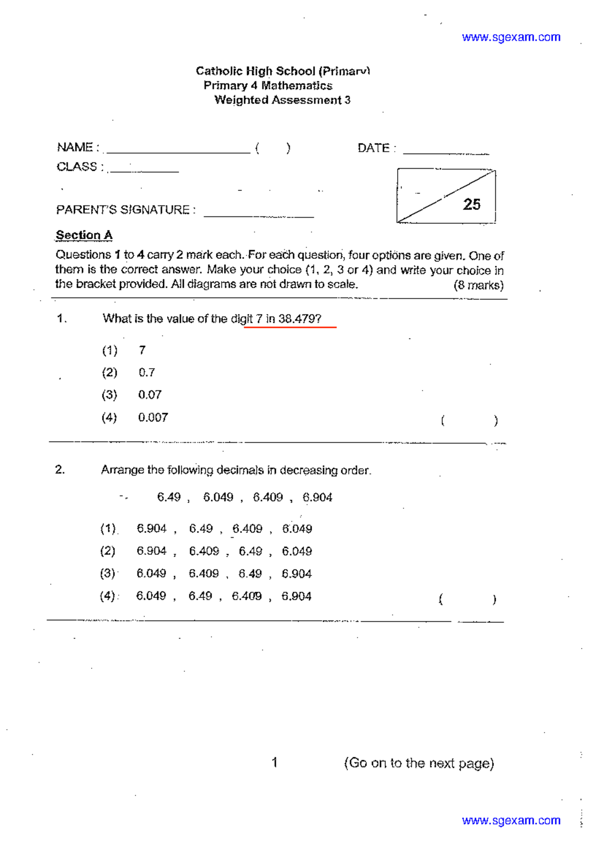 2024-P4-Maths-Weighted Assessment 3-Catholic High School - Studocu