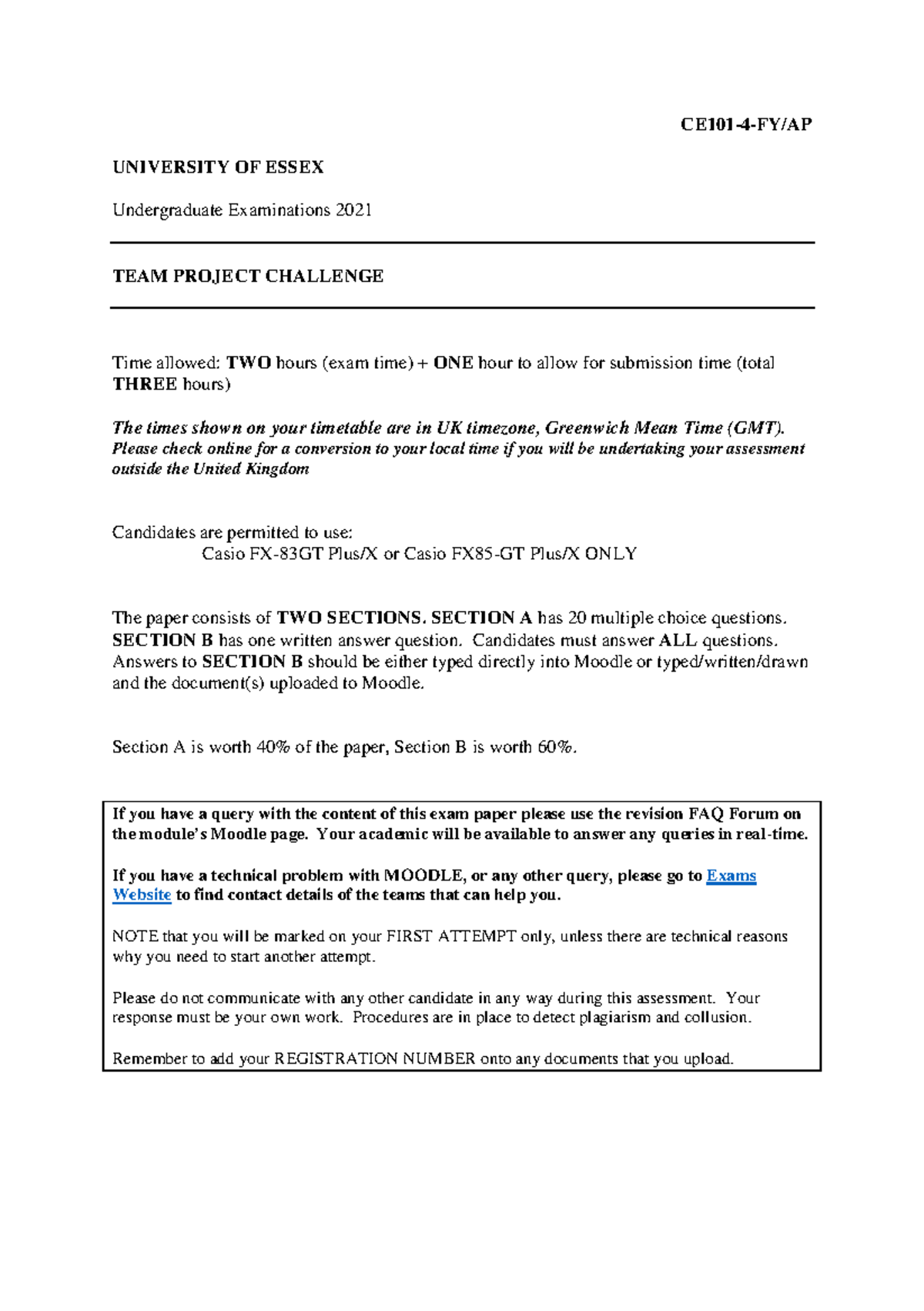 2021CE101 - Team Project Challenge Exam - Guidelines and Format - Studocu
