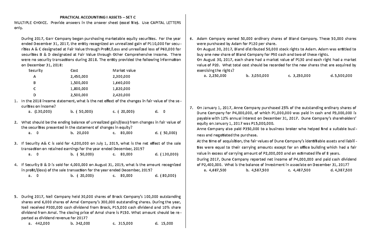 IA1-SET-C Practice Questions for Intermediate Accounting 3 - Studocu