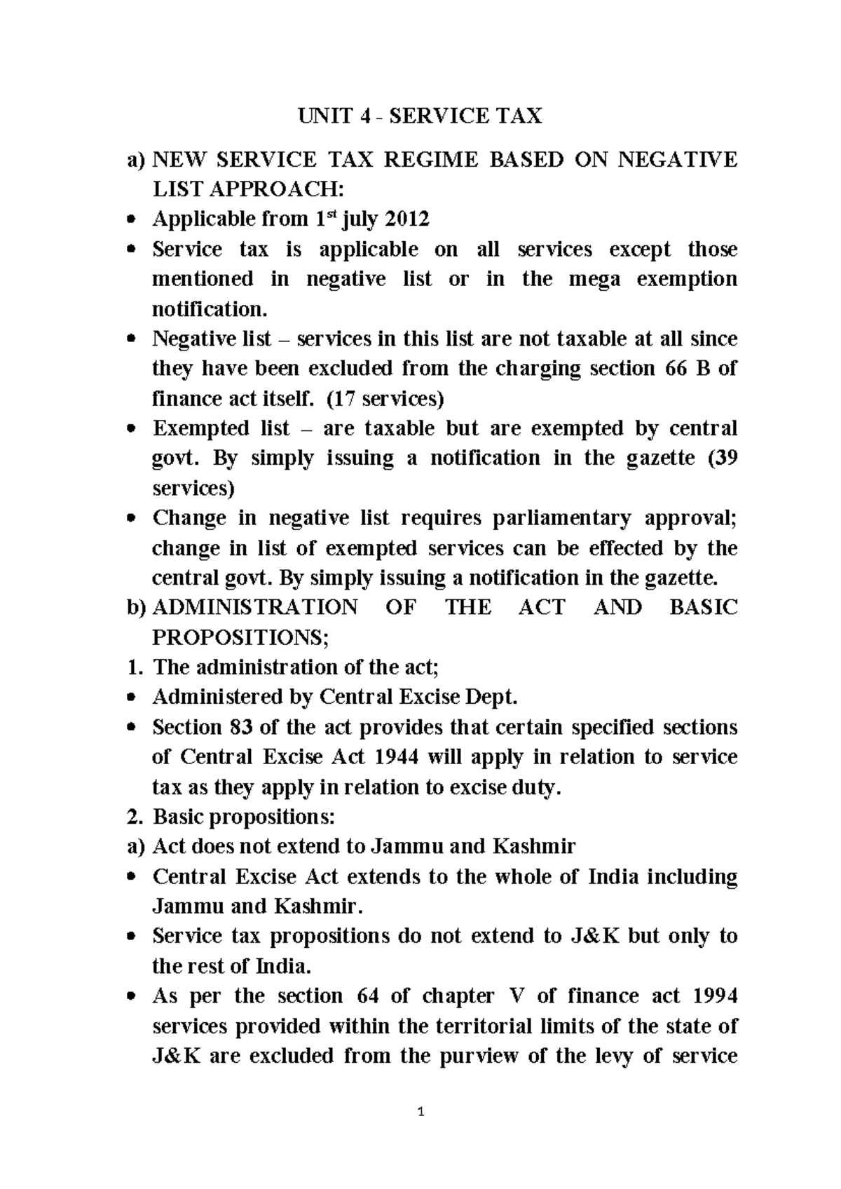 Unit 4 - Service Tax Notes for Exam Preparation - Studocu