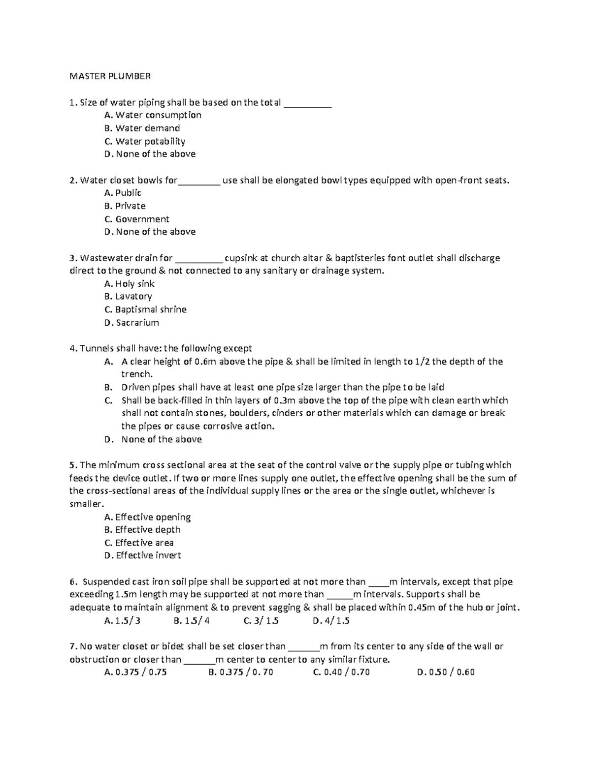 RMP 2022 Sample Problems for Master Plumber Exam Preparation - Studocu