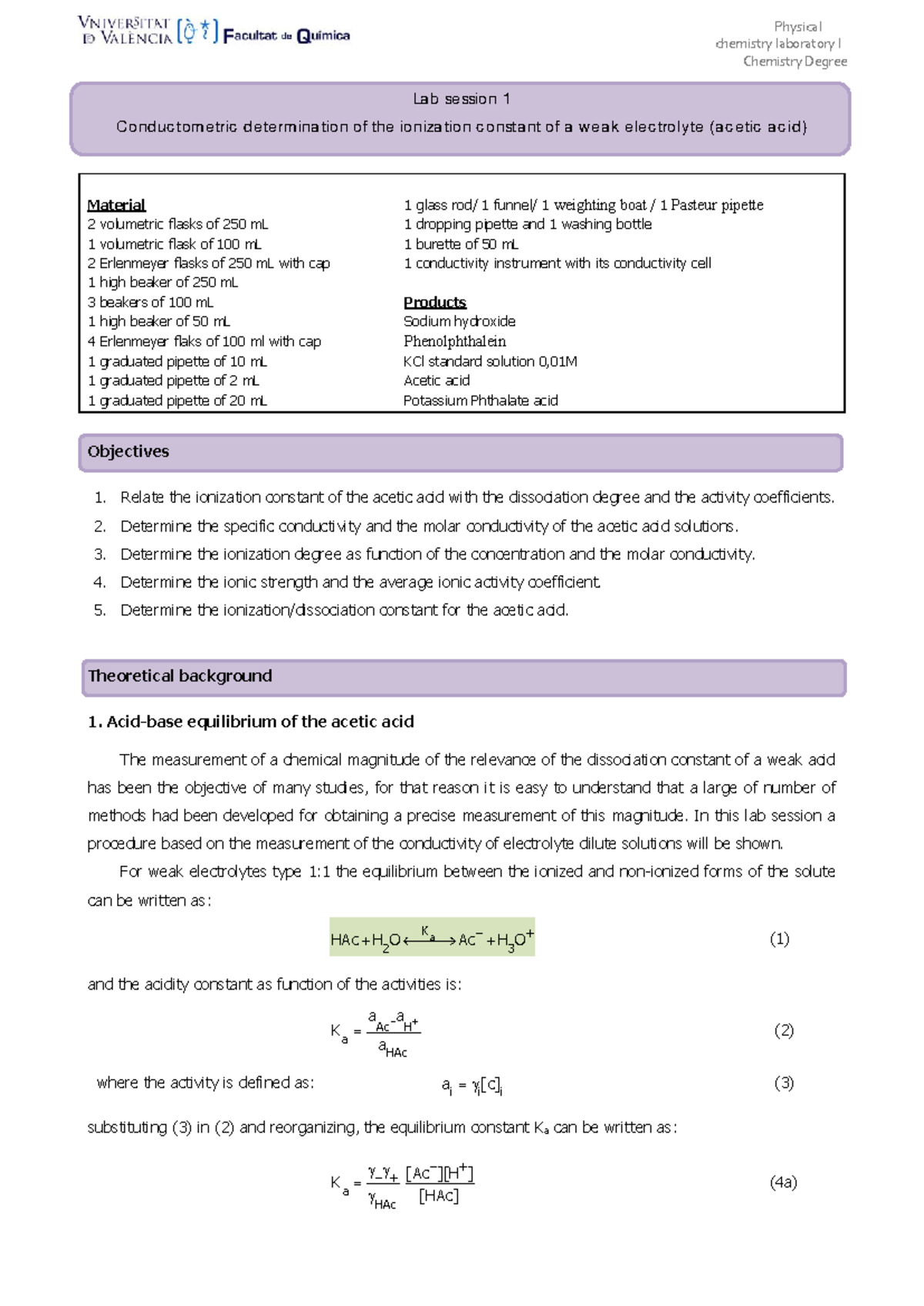 P1 teaching guide v2023 - Physical chemistry laboratory I Chemistry ...