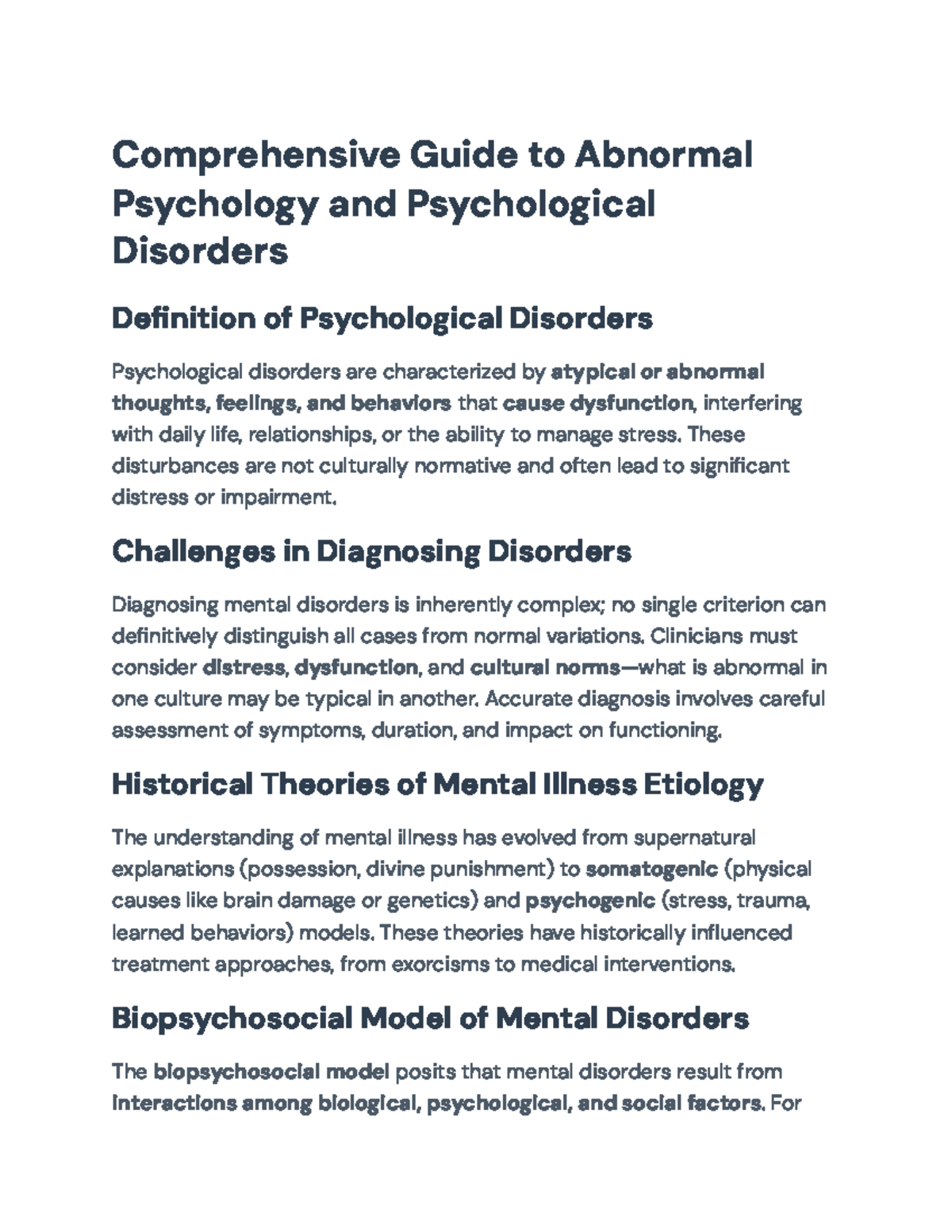 Comprehensive Study of Abnormal Psychology and Disorders (PSY 101 ...