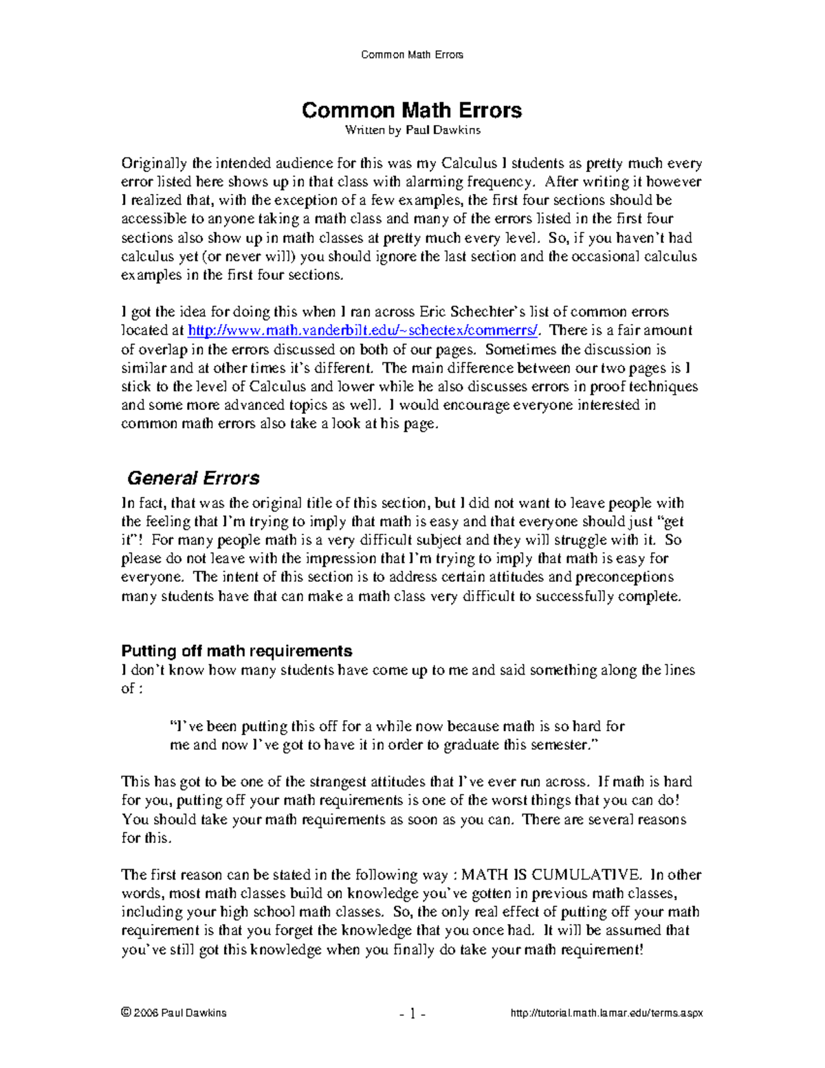 Common Math Errors: A Guide for Calculus I Students (MATH 101) - Studocu