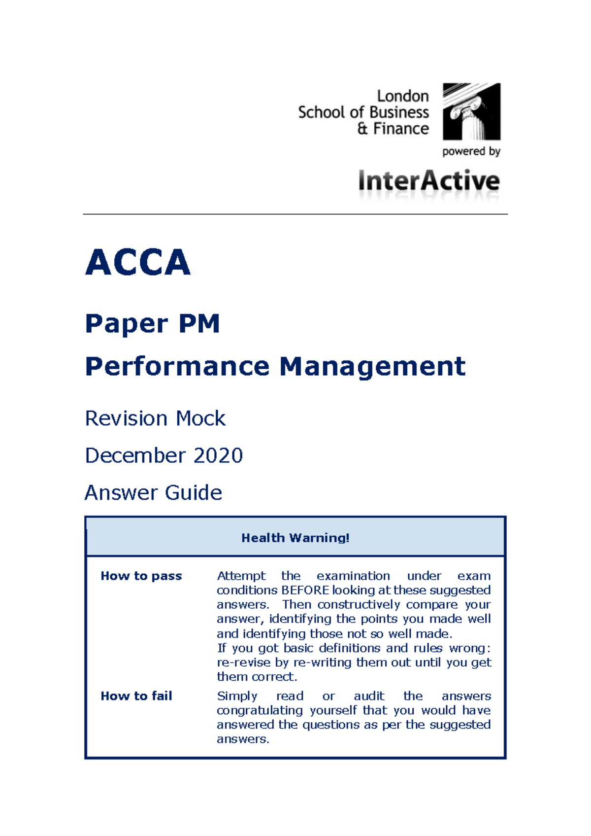 PM RM December 2020 Performance Management Answer Guide - Studocu