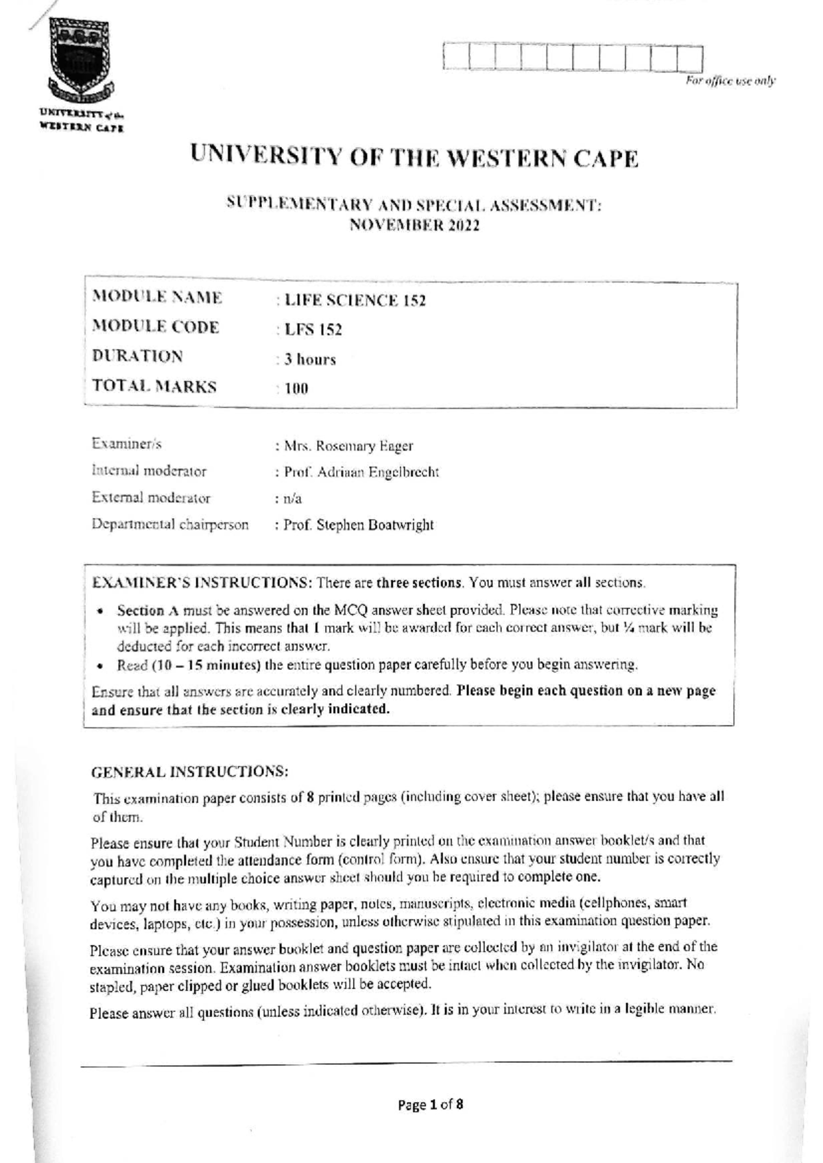 LFS 152 NOV 2022 - Supplementary Exam Question Paper - Studocu