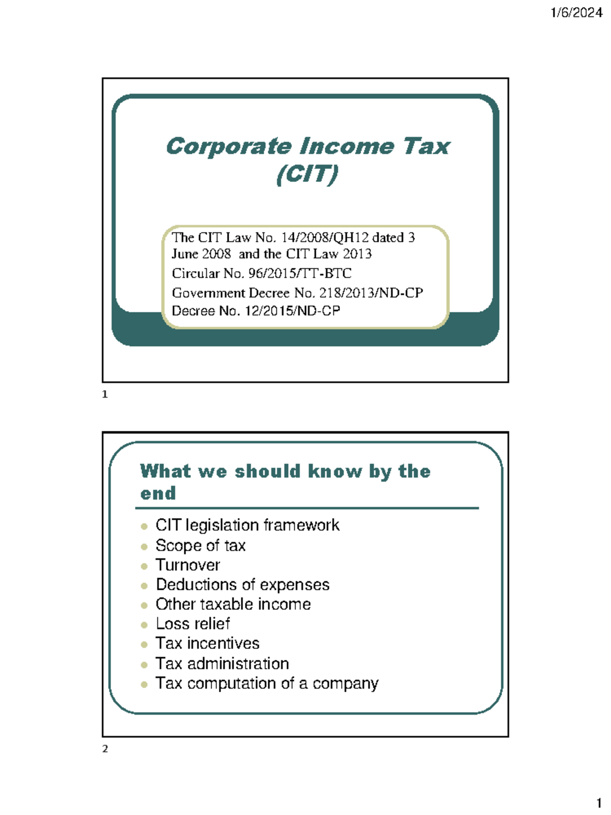 Corporate Income Tax (CIT) Overview and Key Regulations - Studocu
