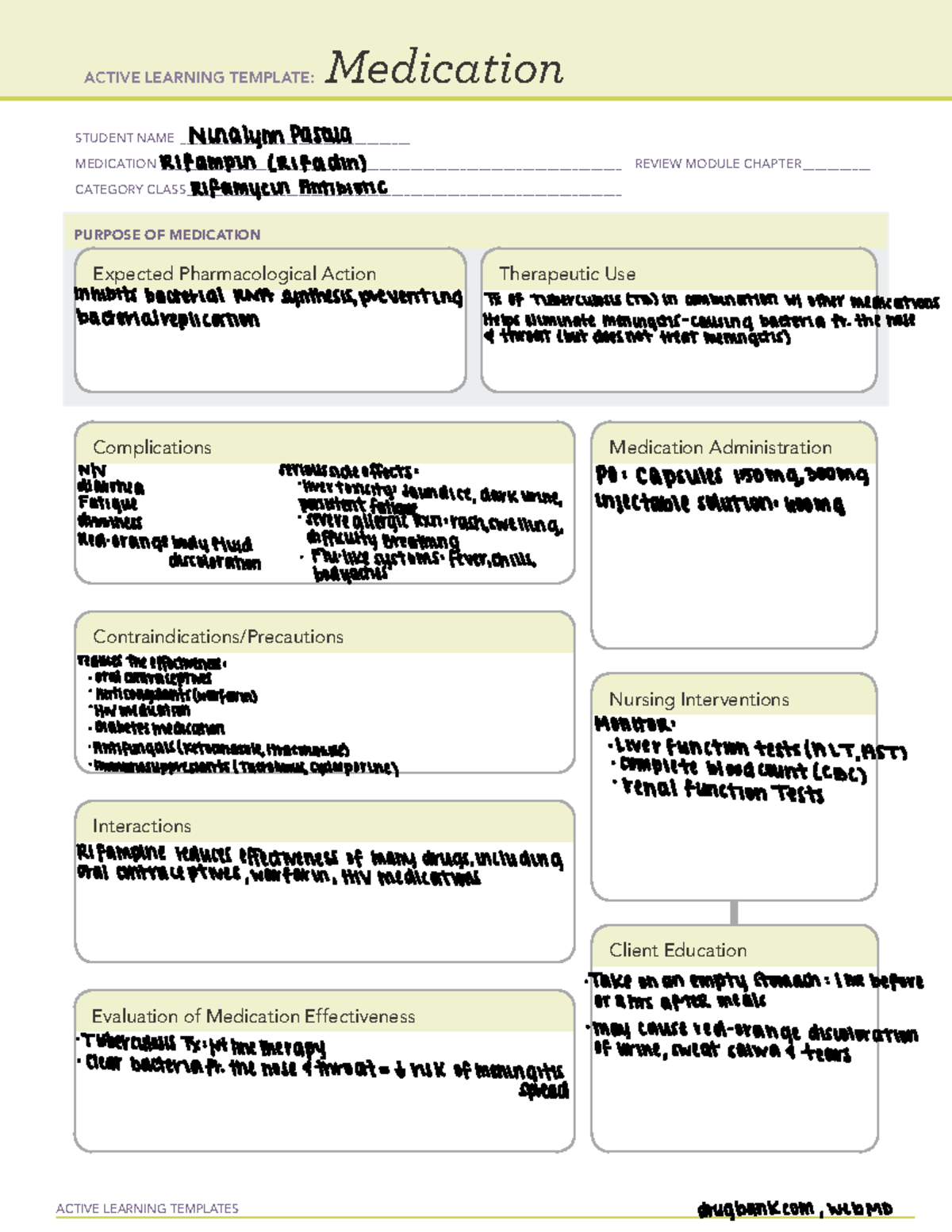 Medication Card 3: Rifampin (RIfadin) Overview & Nursing Considerations ...