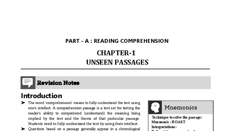 CBSE-12 English Core Revision Notes - PART - A : READING COMPREHENSION ...