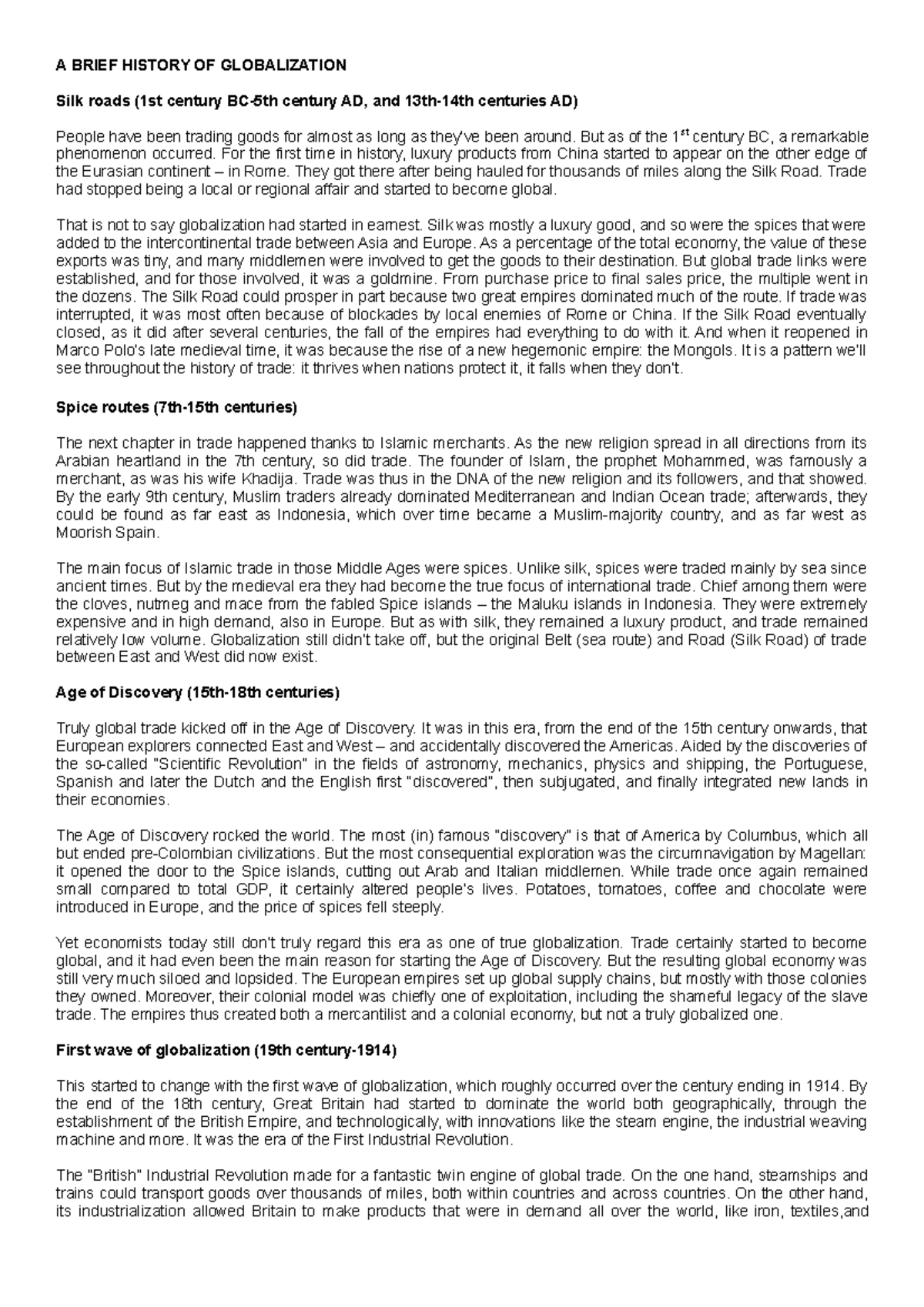 L1 - A Brief History OF Globalization - A BRIEF HISTORY OF ...