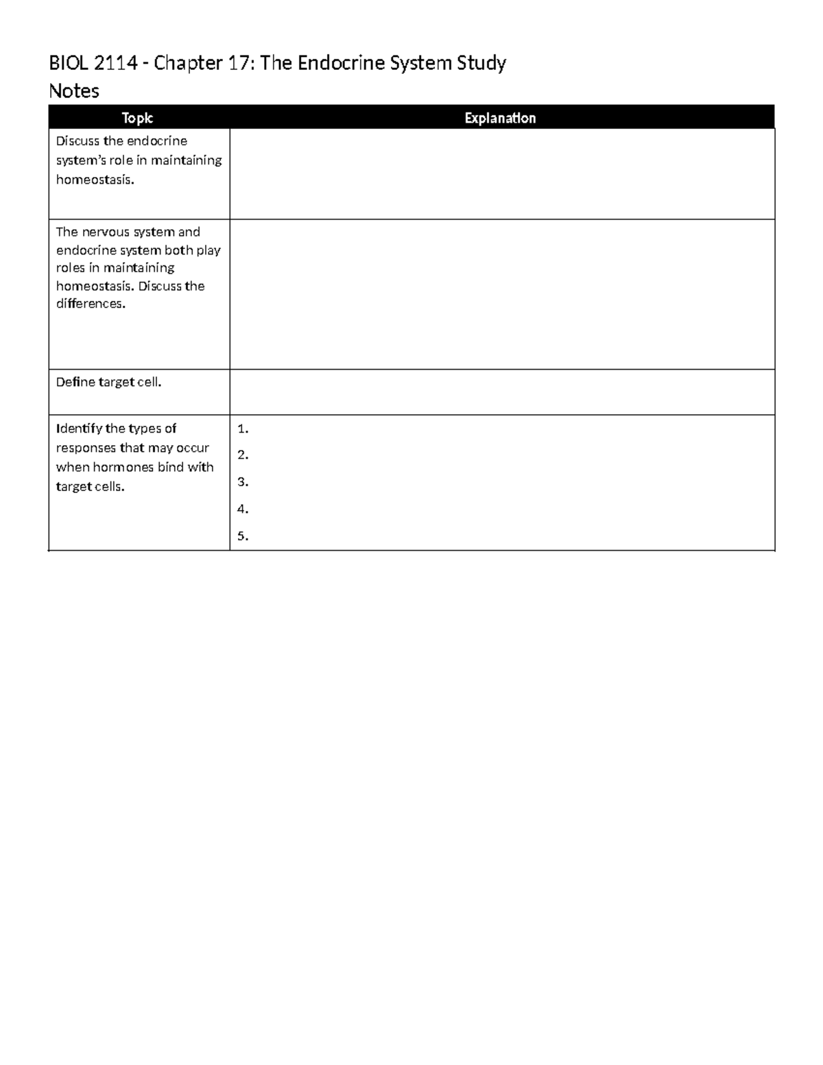 BIOL 2114 - Ch17: Study Notes on The Endocrine System - Studocu