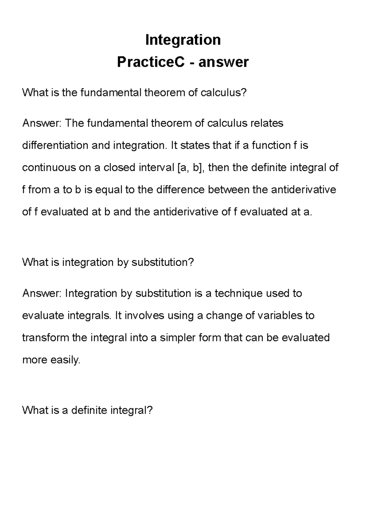 Integration Practice C - Concepts and Answers - Studocu